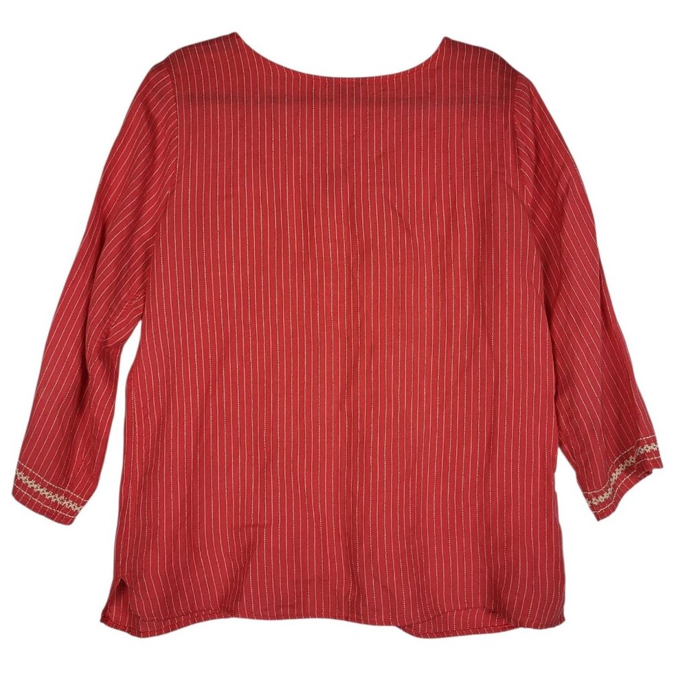Eddie Bauer Linen Top Women's Large Coral Embroidered Boho Beachy‎ Striped - Picture 2 of 8